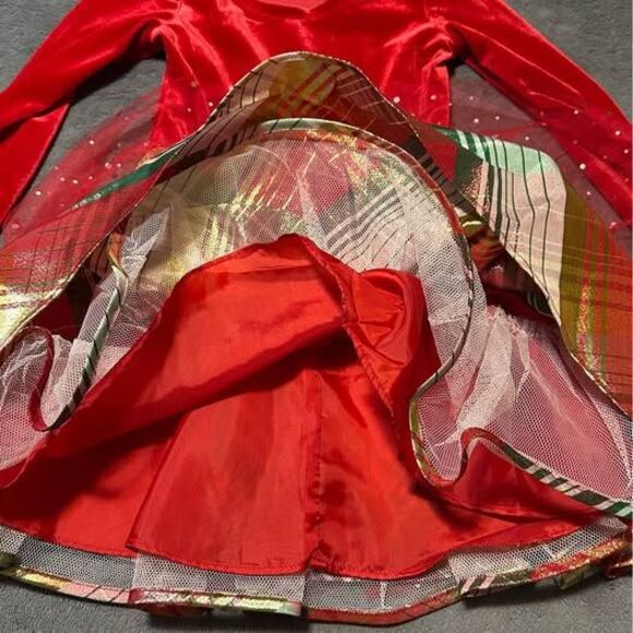 Bonnie Jean Girls Red Velvet Plaid Tulle Drop Waist Christmas Holiday Dress - Picture 4 of 7